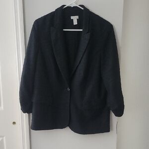 Chico's Textured Black Single Button Blazer Size 1/Medium 8/10 Relaxed Fit